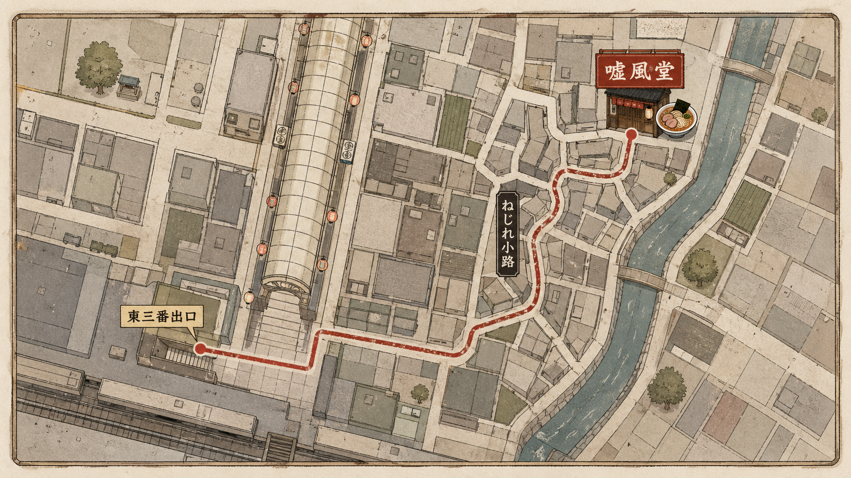 噓風堂までのアクセスマップ